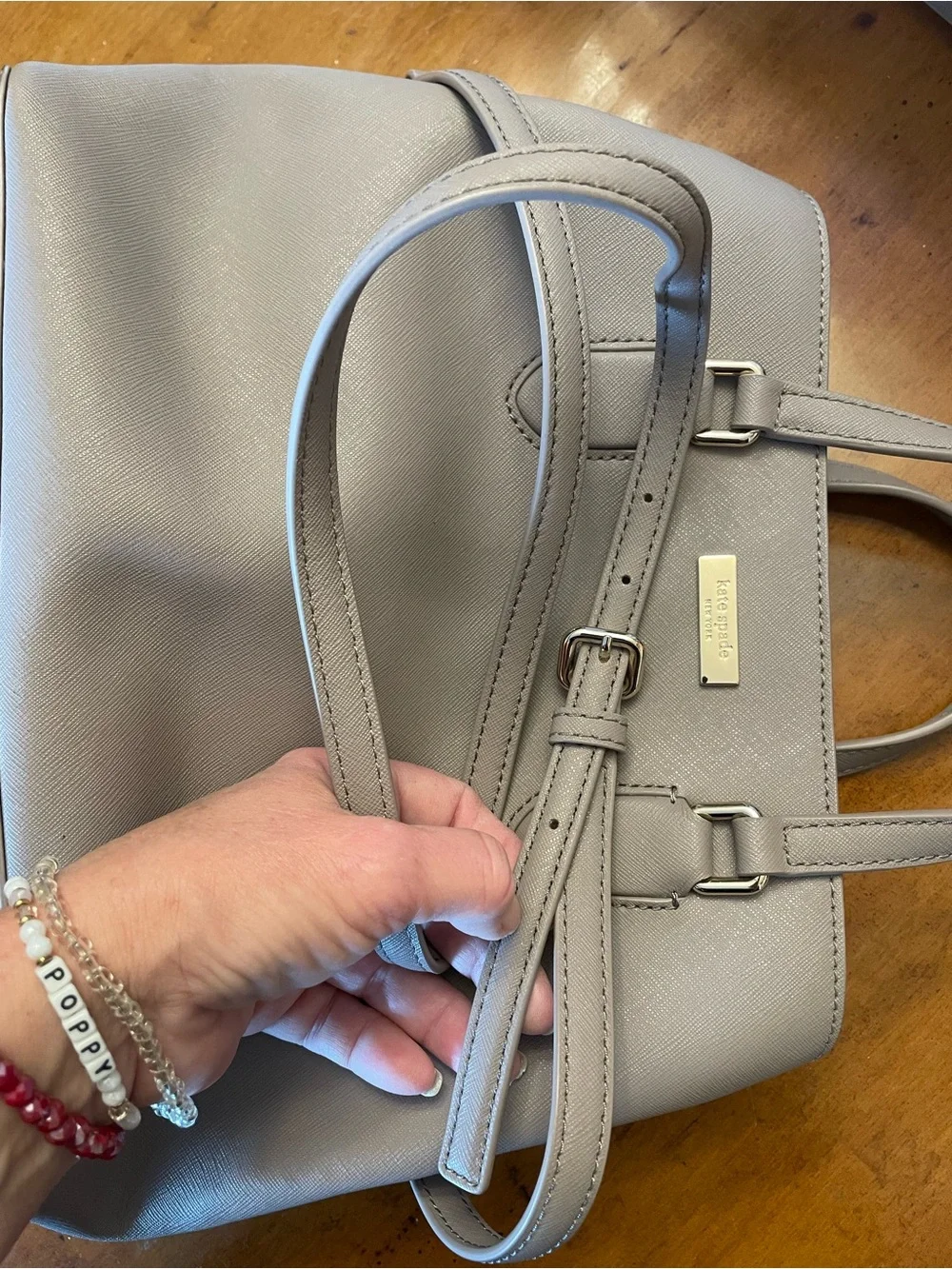 kate spade pebble leather satchel in taupe gray